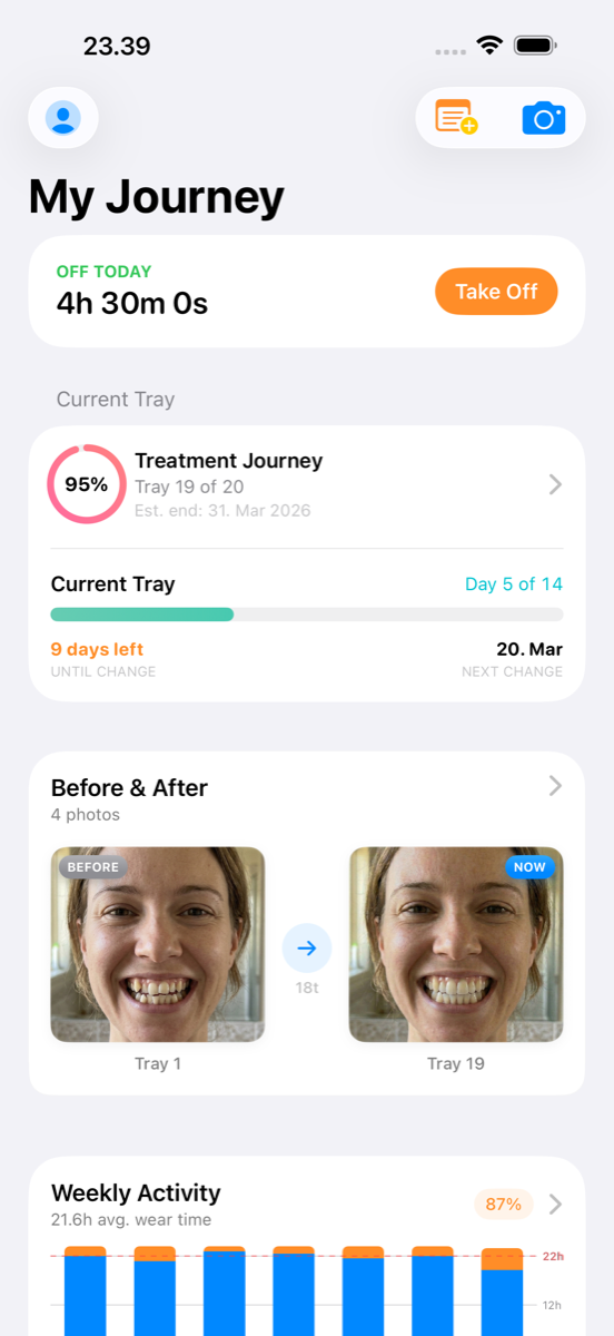 SmileJourney home dashboard